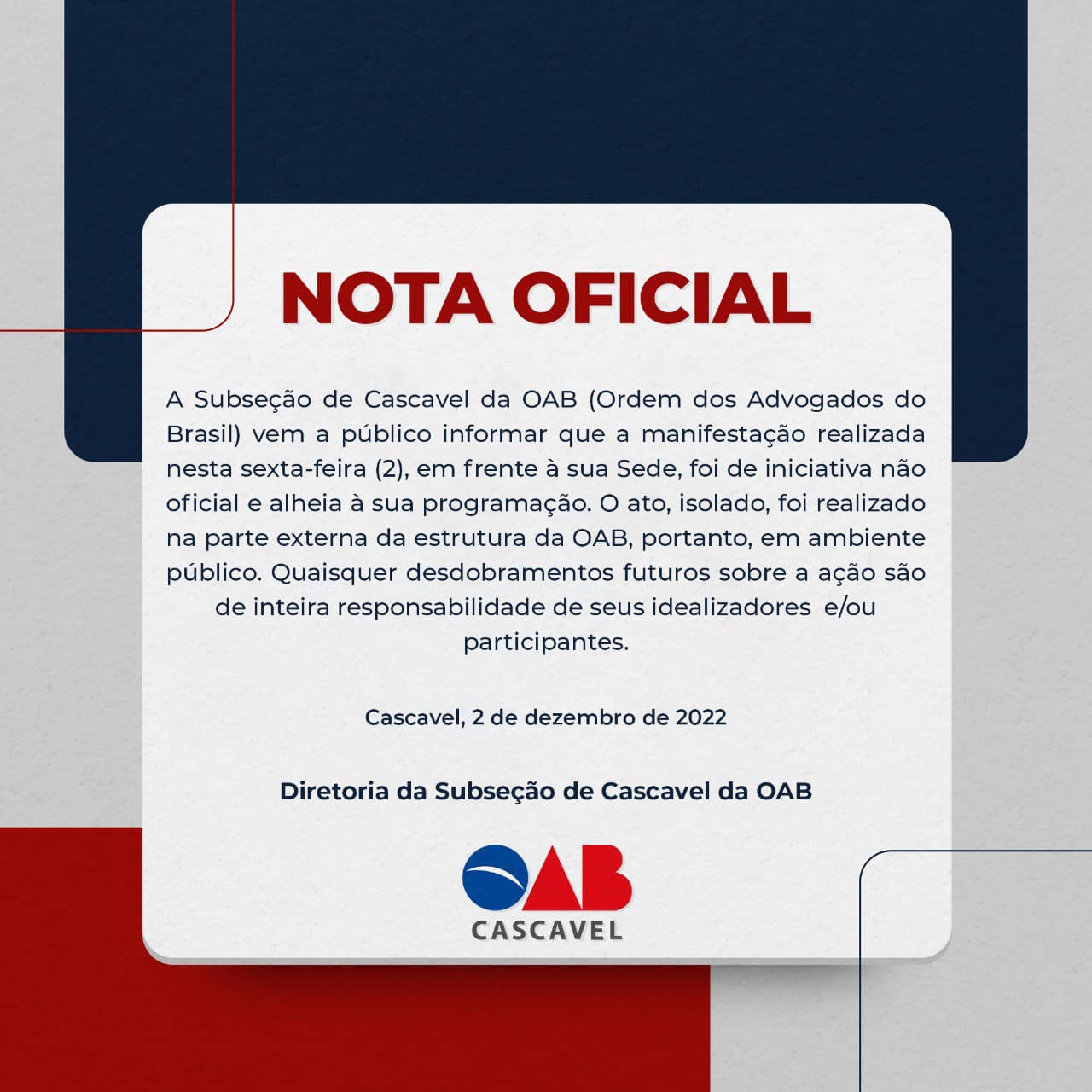 Nota Oficial - OAB Cascavel