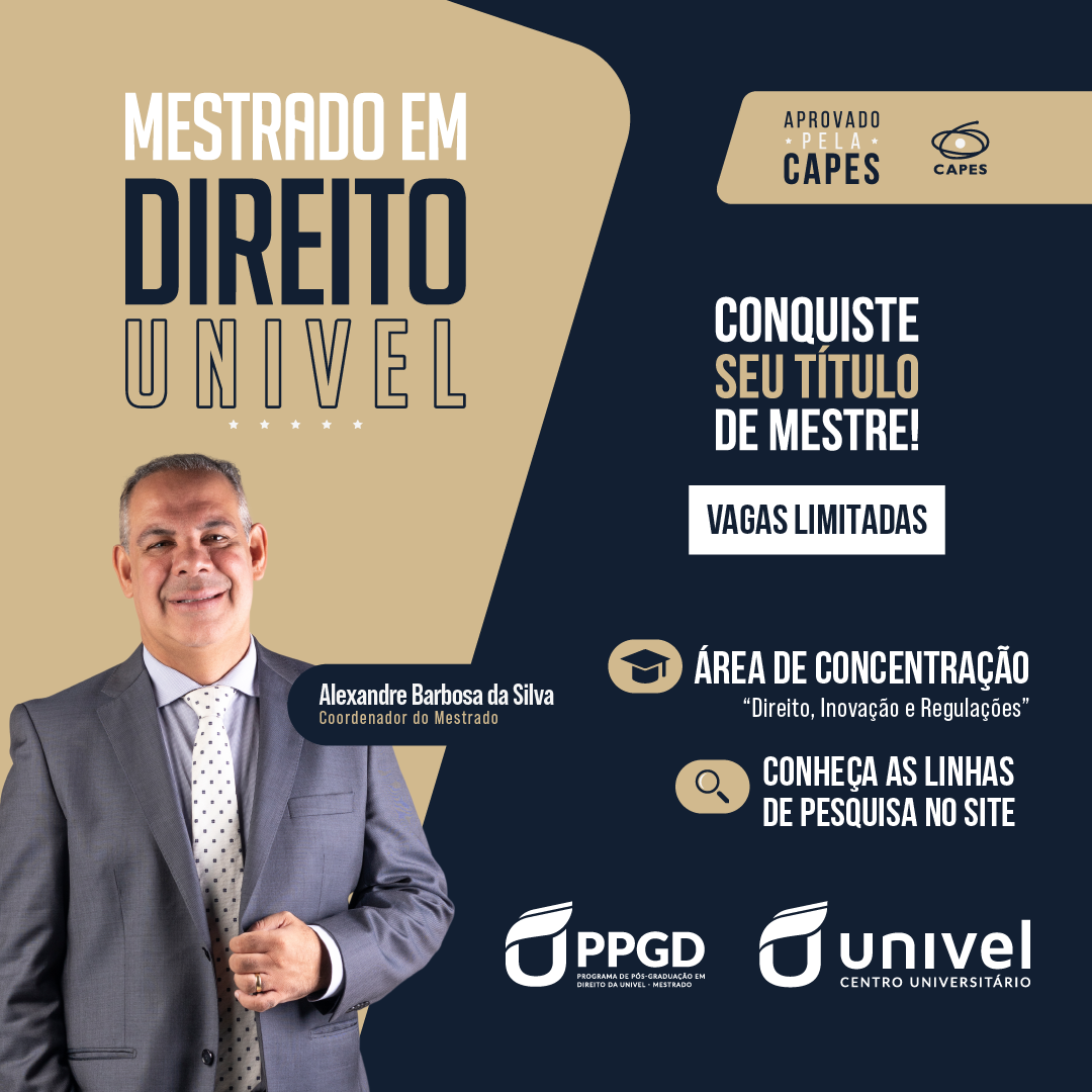 As inscrições para o MESTRADO EM DIREITO UNIVEL estão abertas