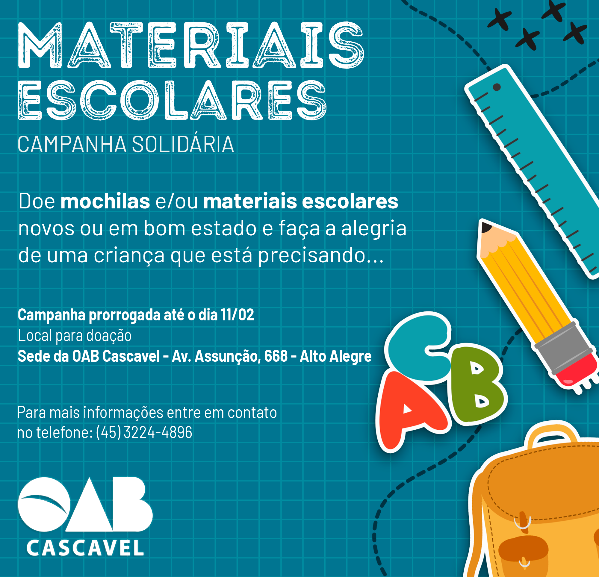 Oab Cascavel Campanha Solidária Materiais Escolares 9999